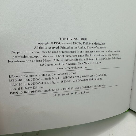 The Giving Tree Hardcover Book Shel Silverstein HarperCollins 1992 - Picture 4 of 4